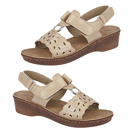 Jo - Joe Ladies MALTA Leatherette T-Bar Adjustable Sandal (Size 3) - Gold