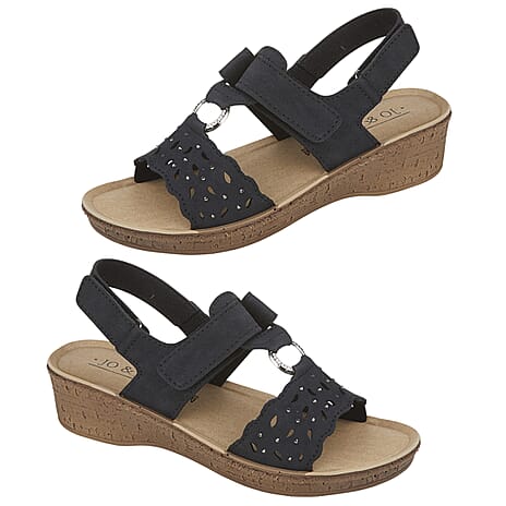 Jo & Joe Ladies MALTA Leatherette T-Bar Adjustable Sandal (Size 3) - Black.