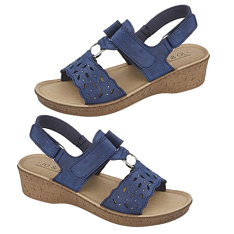 Jo & Joe Ladies MALTA Leatherette T-Bar Adjustable Sandal (Size 8) - Navy.