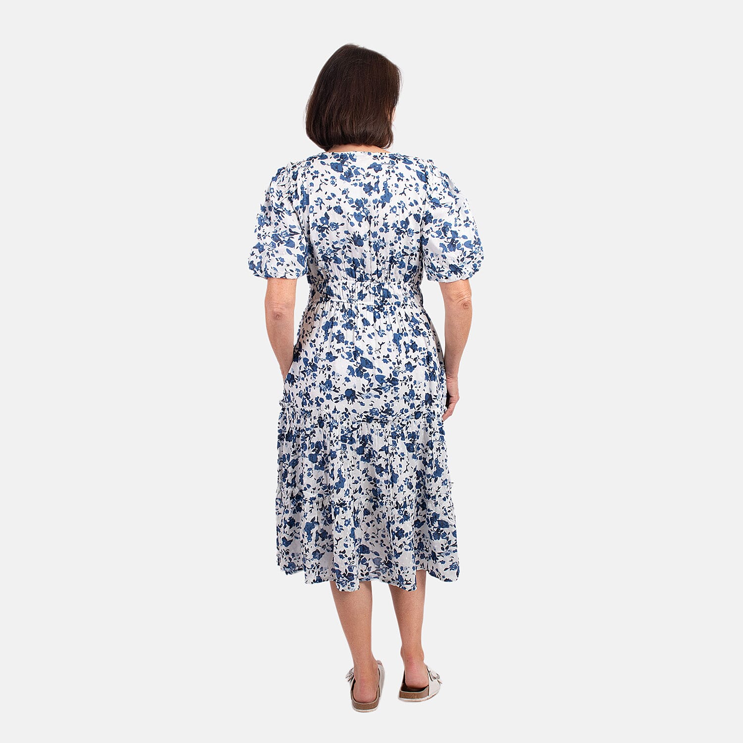 MITZY 100% Viscose Floral Dobby Spot Dress (Size 12) - Blue