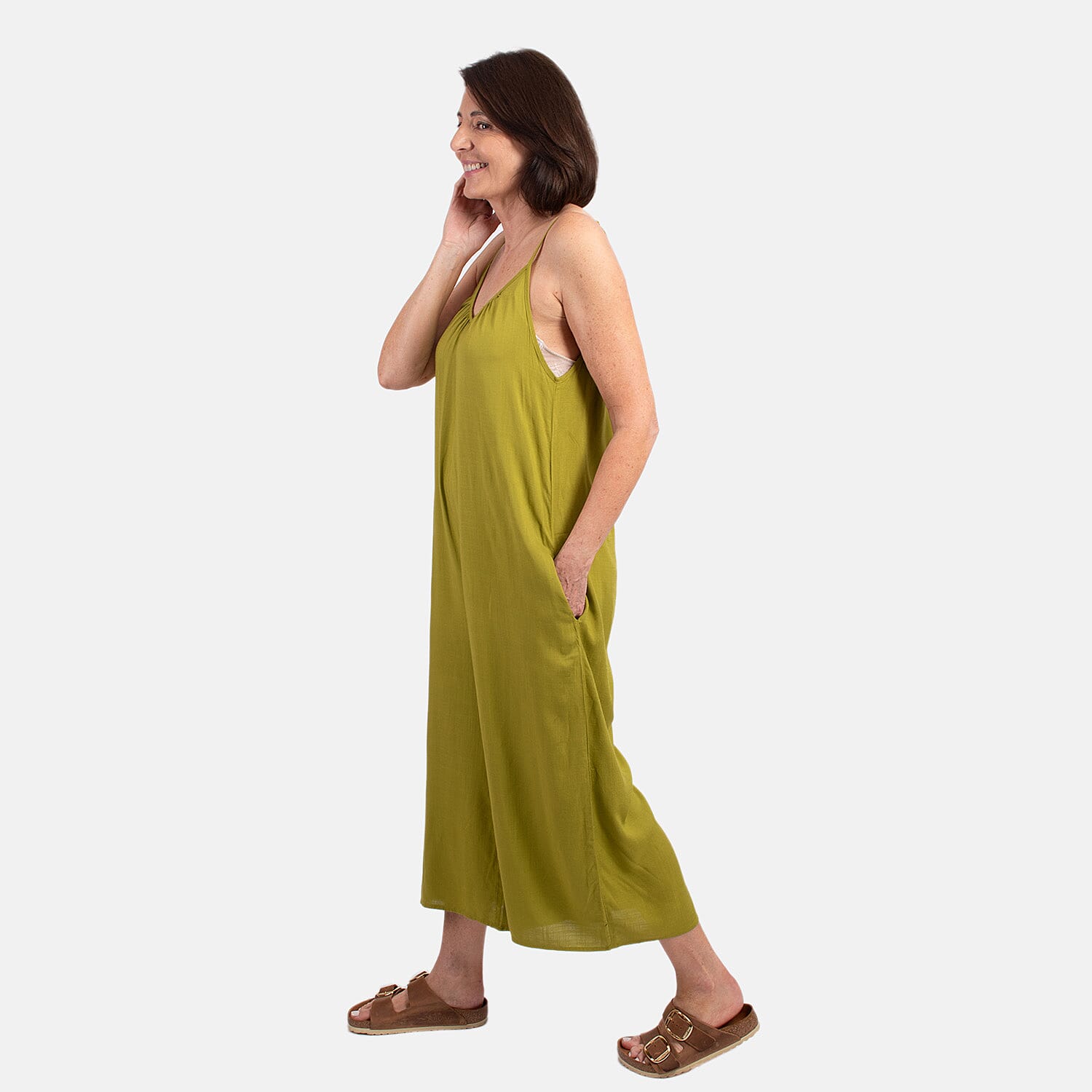 MITZY Viscose Strappy Jumpsuit (Size L) - Lime