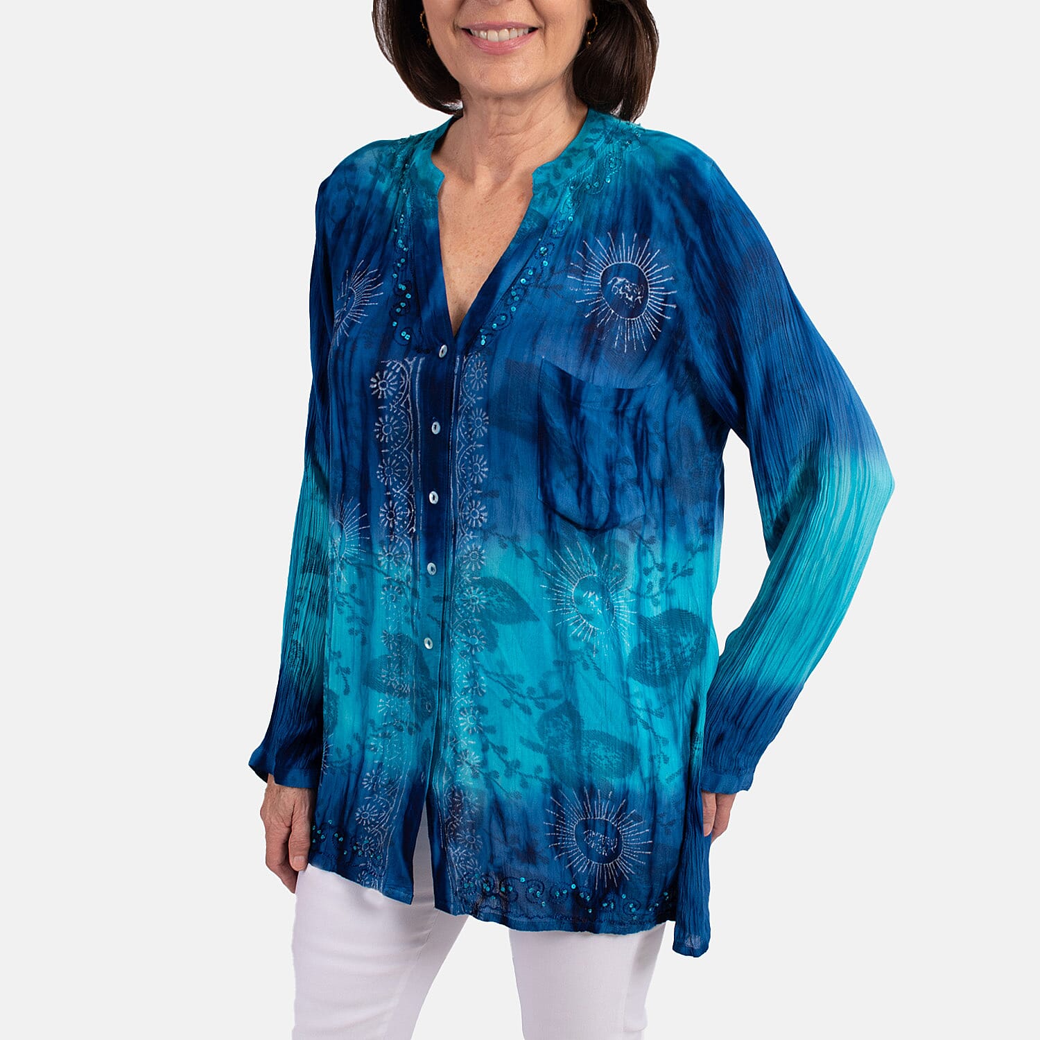 MITZY 100% Viscose Ladies Shirt (Size 10 - 12) - Turquoise