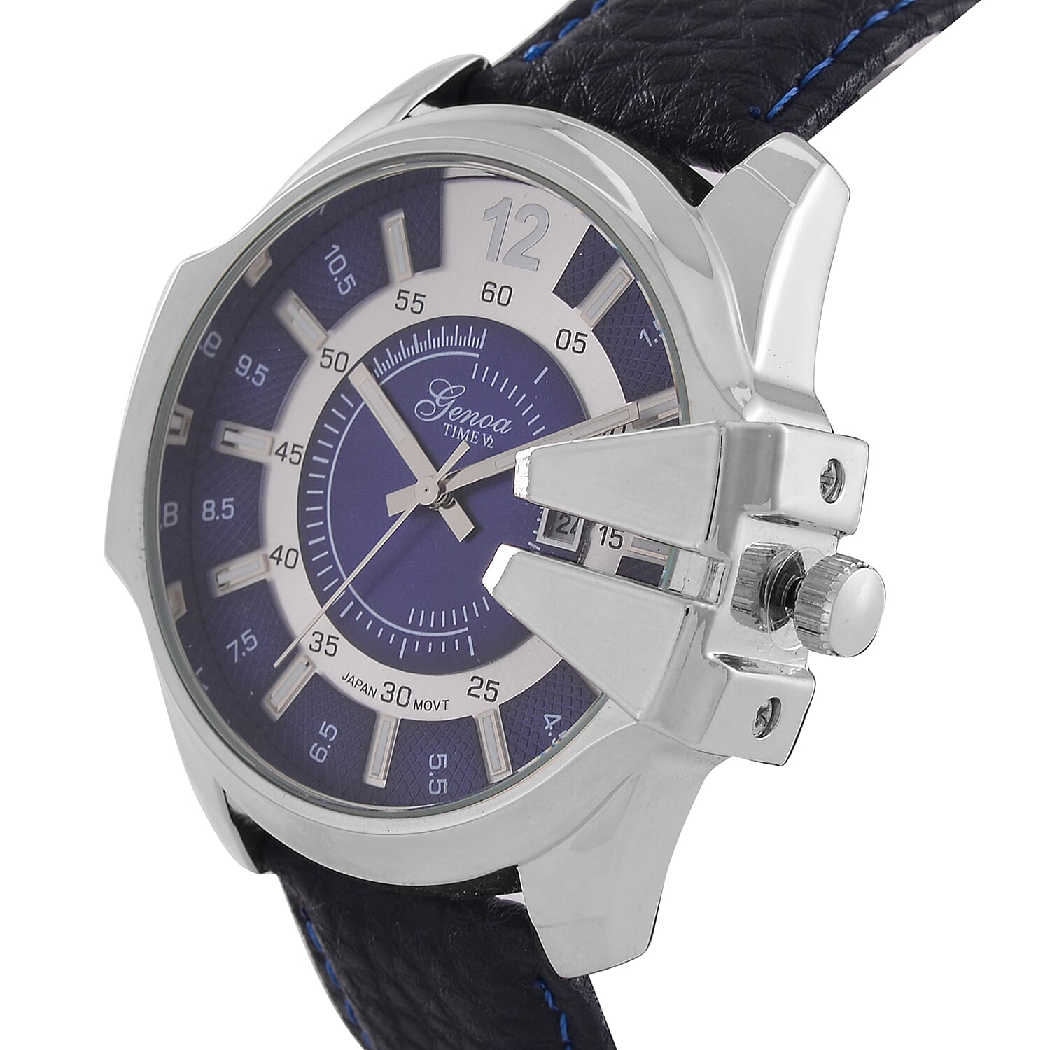 GENOA Japan Movt. 3ATM WR Blue Dial Watch with Blue Leather Strap