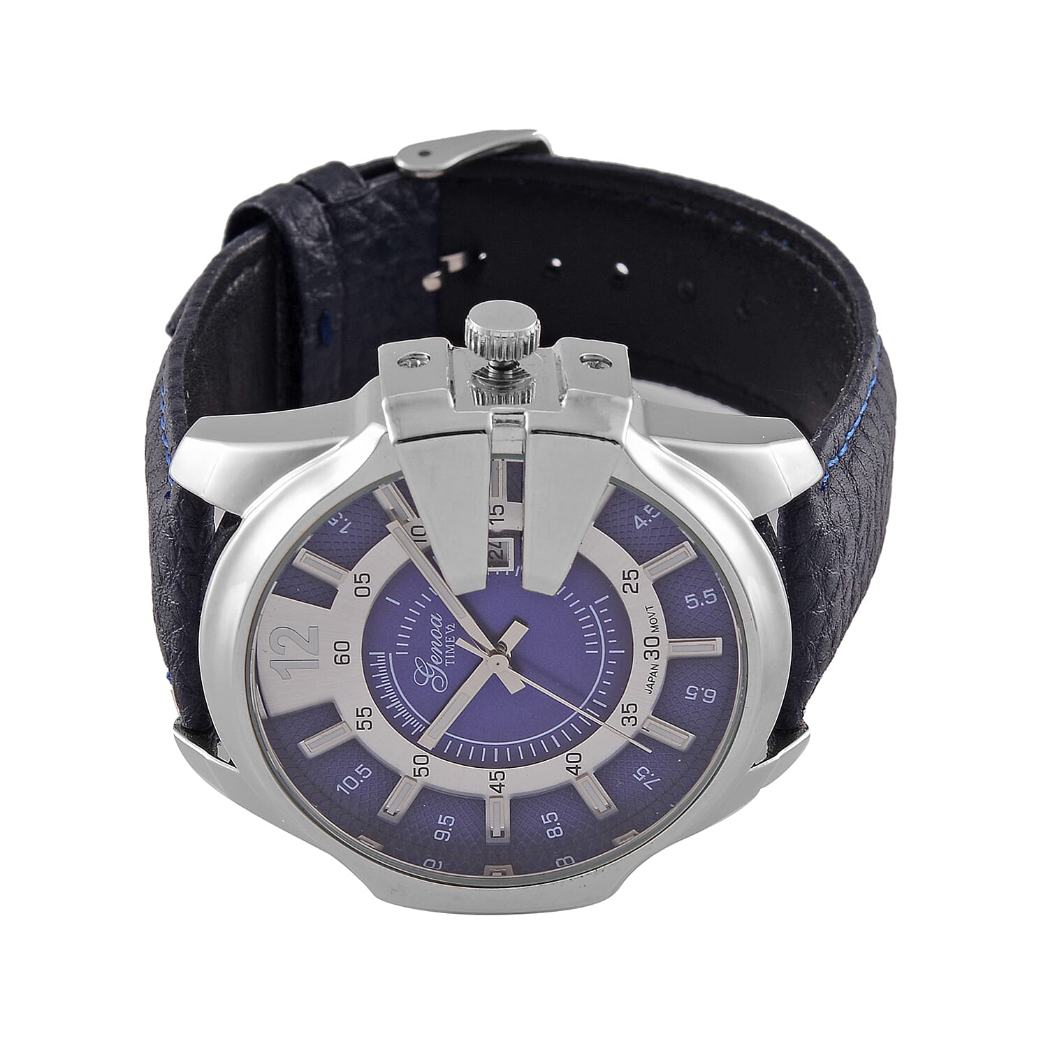 GENOA Japan Movt. 3ATM WR Blue Dial Watch with Blue Leather Strap