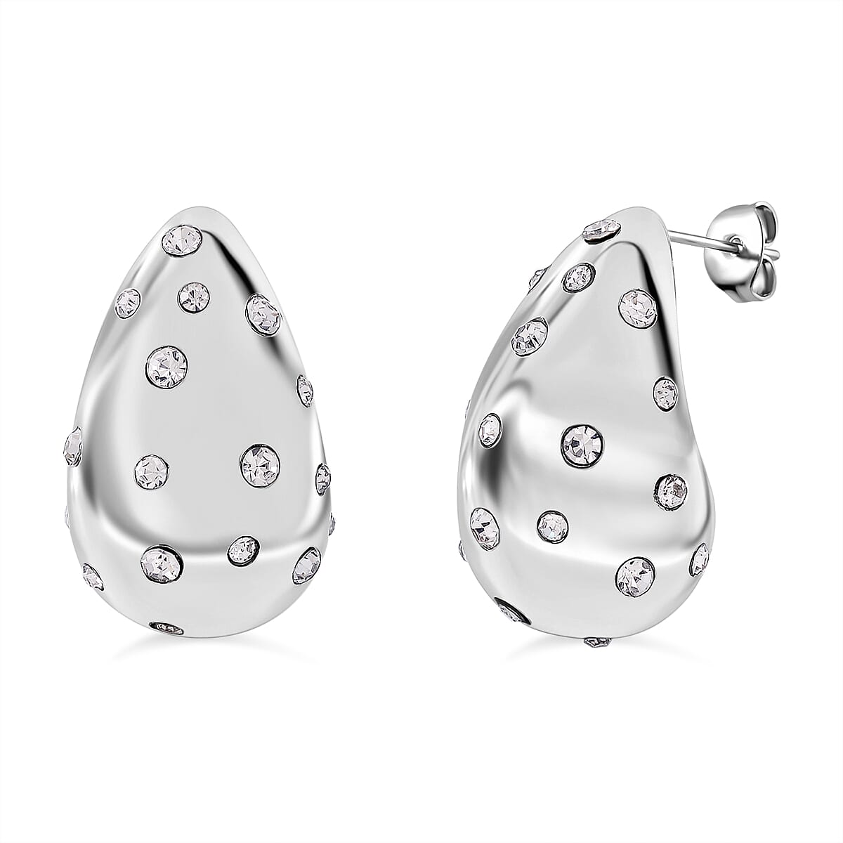 White Swarovski Crystal Push Back Earring in Silver Tone