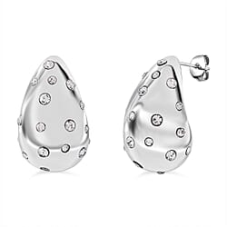 White Swarovski Crystal Push Back Earring in Silver Tone
