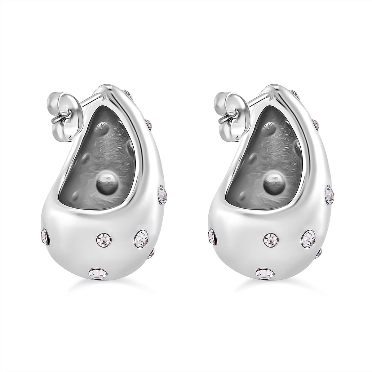 White Swarovski Crystal Push Back Earring in Silver Tone