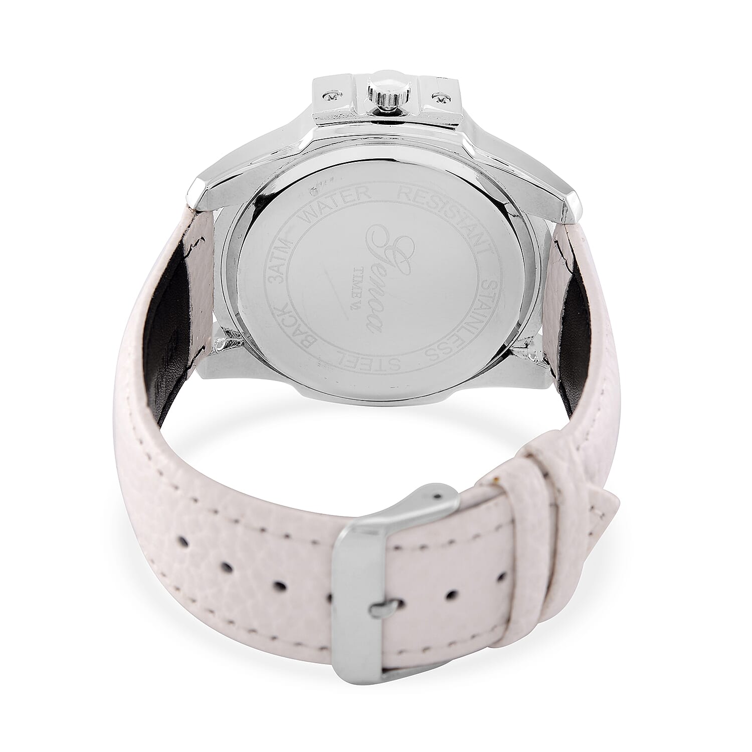 GENOA Japan Movt. 3ATM WR Silver Dial Watch with White Leather Strap