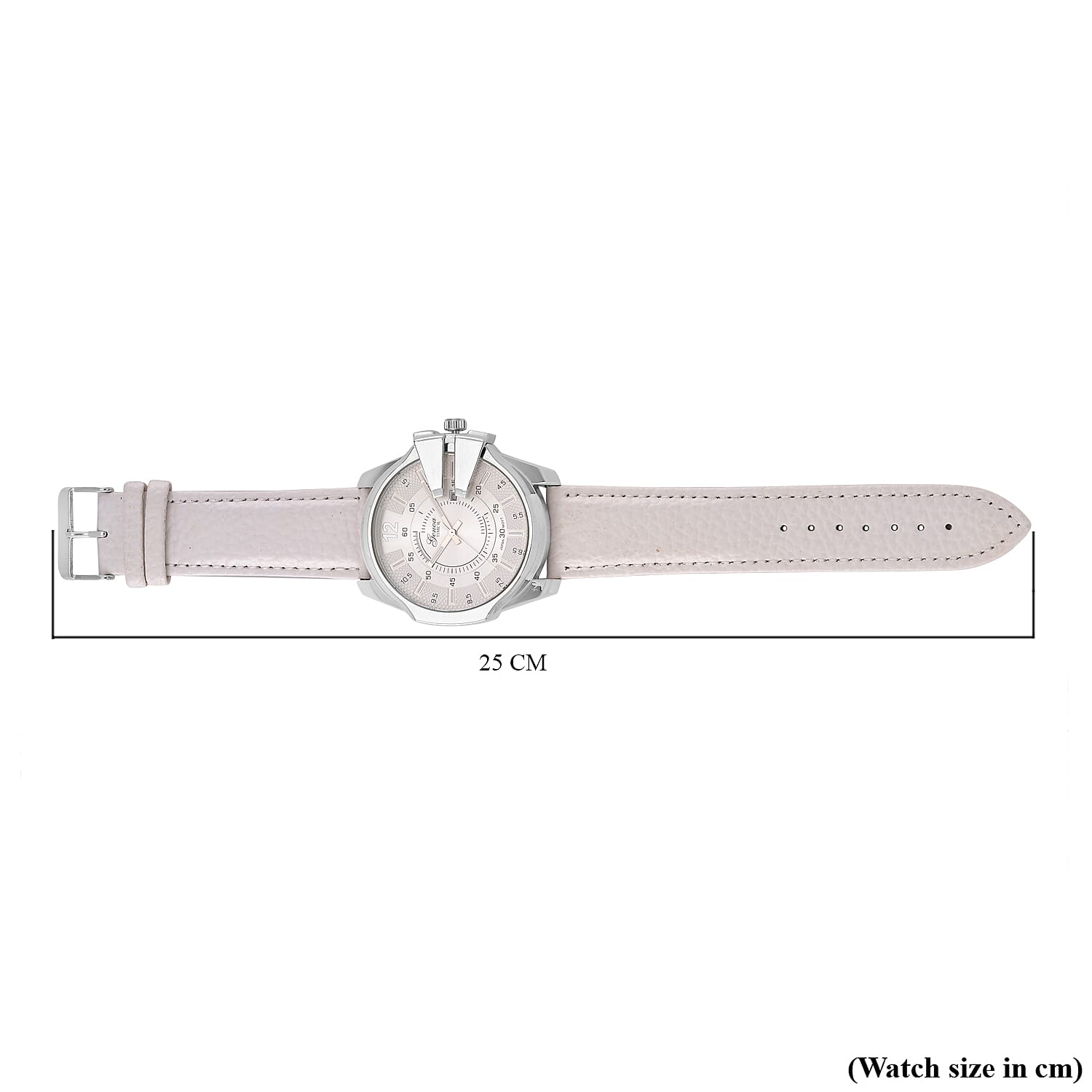 GENOA Japan Movt. 3ATM WR Silver Dial Watch with White Leather Strap