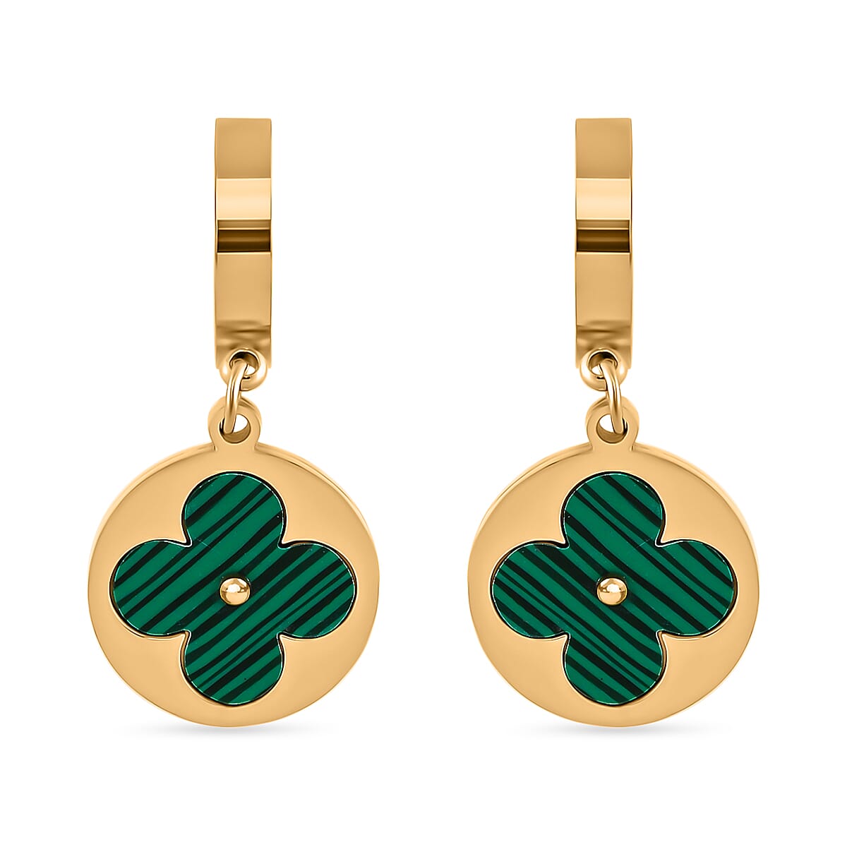 Created Malachite Hoop Earring in Yellow Tone