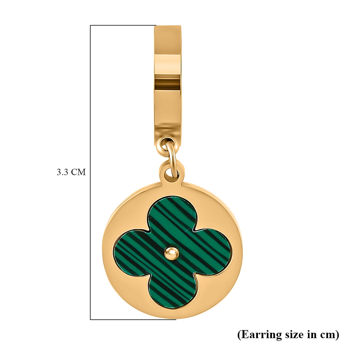 Created Malachite Hoop Earring in Yellow Tone