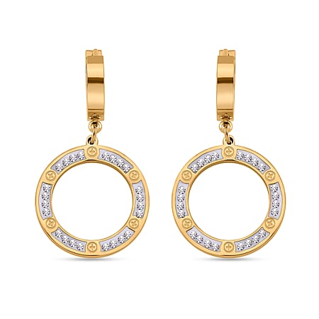 White Crystal Circle Hoop Earrings in Yellow Tone