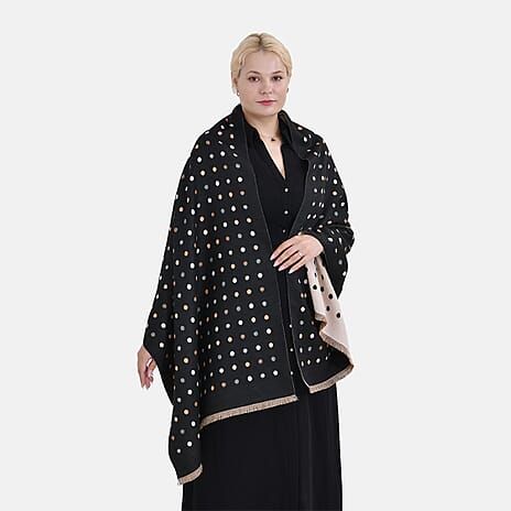 Closeout Deal Super Soft Shawl One Size Color Black Base with Multi Color Dots 100% Viscose.