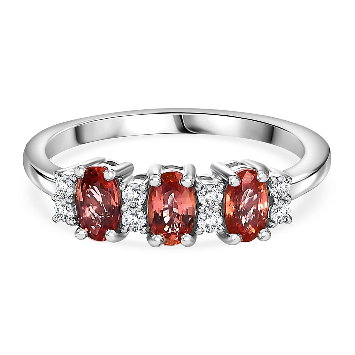Extremely Rare 950 Platinum AAA Padparadscha Sapphire & White Diamond Band Ring 1.00 ct. Platinum Wt 4.00 Gms