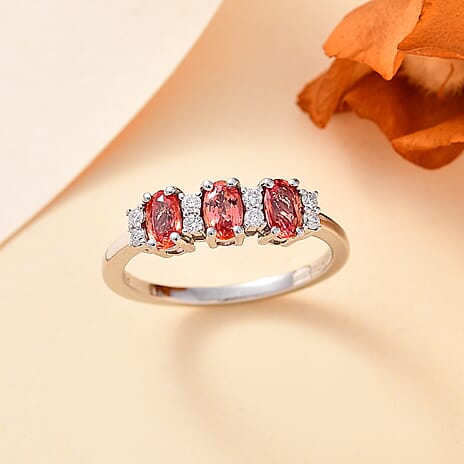 Extremely Rare 950 Platinum AAA Padparadscha Sapphire & White Diamond Band Ring 1.00 ct. Platinum Wt 4.00 Gms
