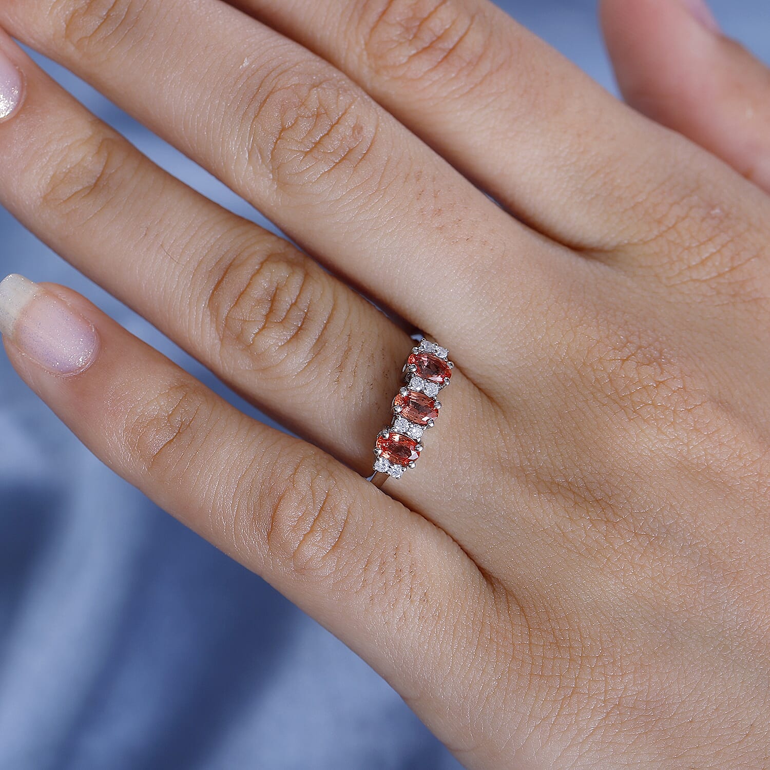 Extremely Rare 950 Platinum AAA Padparadscha Sapphire & White Diamond Band Ring 1.00 ct. Platinum Wt 4.00 Gms