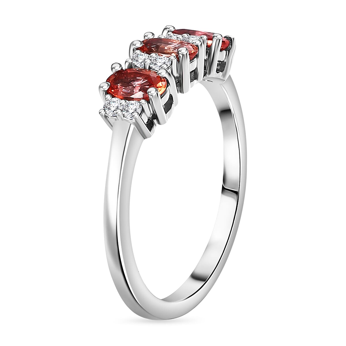 Extremely Rare 950 Platinum AAA Padparadscha Sapphire & White Diamond Band Ring 1.00 ct. Platinum Wt 4.00 Gms