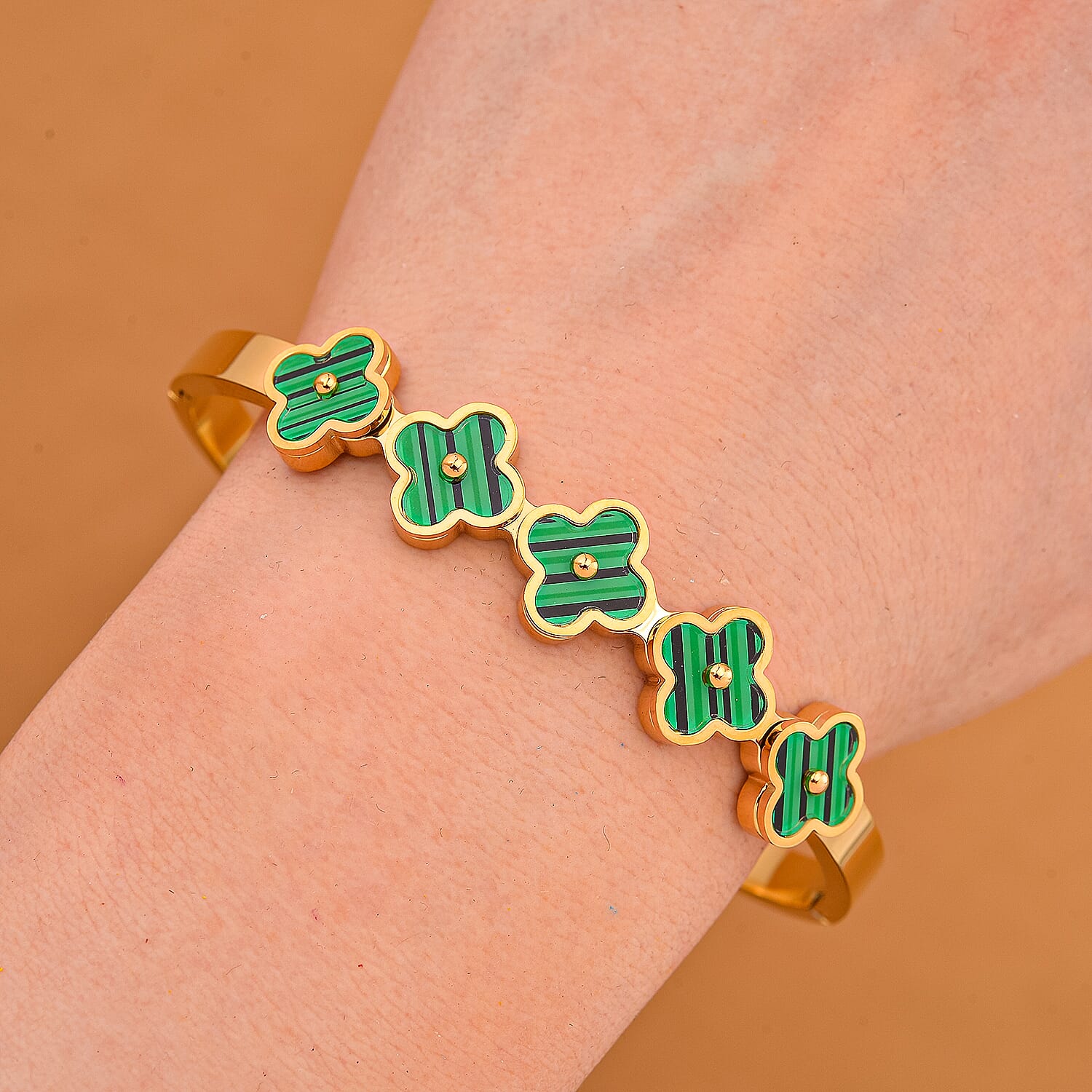 Created Malachite Bangle Pure White Stainless Steel