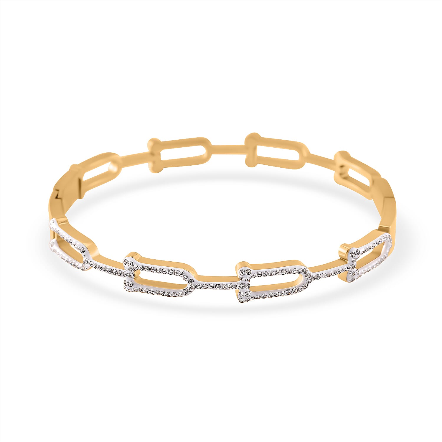 White Austrian Crystal Bangle (Size - 7.5) With Enamel in Yellow Gold Tone