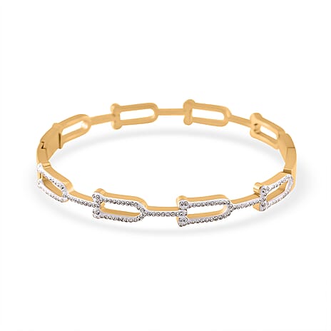 White Austrian Crystal Bangle (Size - 7.5) With Enamel in Yellow Gold Tone