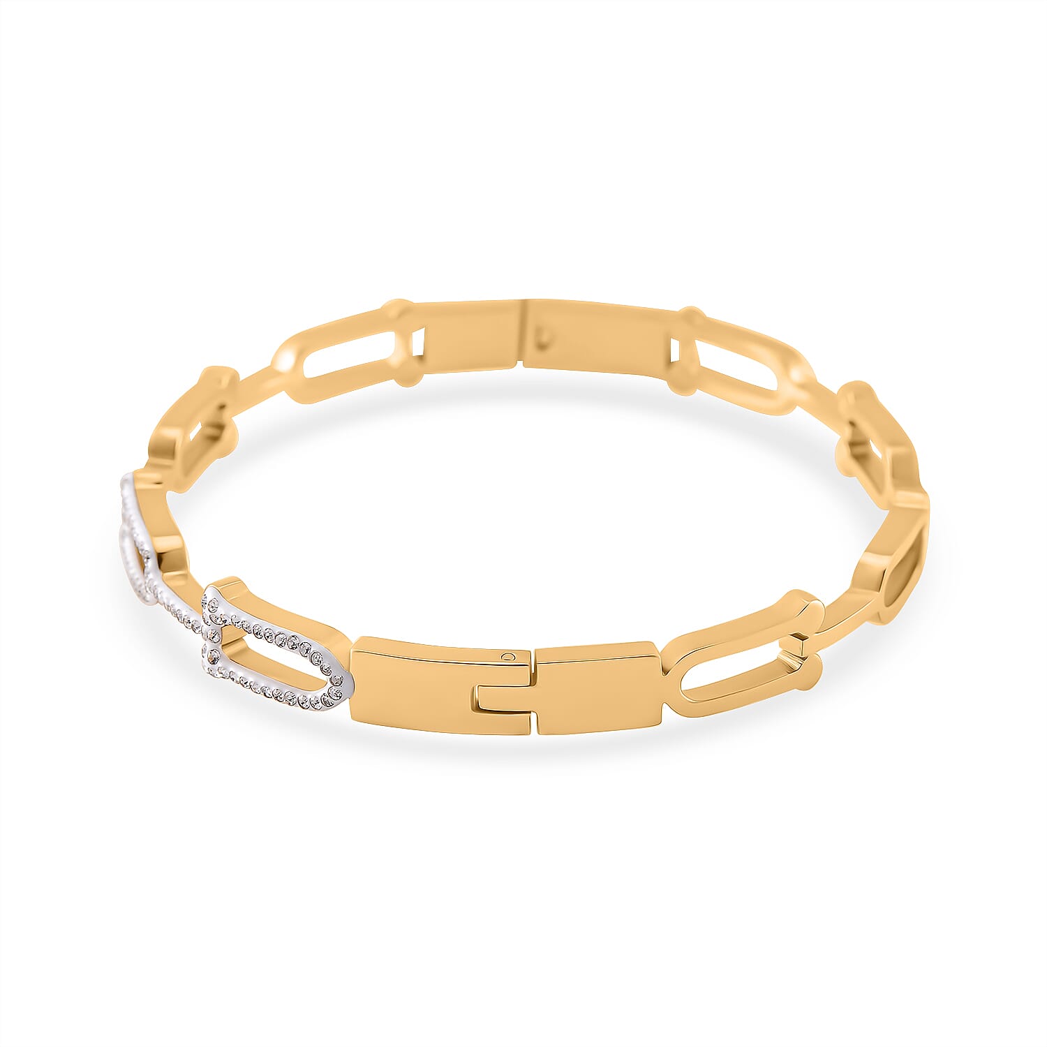 White Austrian Crystal Bangle (Size - 7.5) With Enamel in Yellow Gold Tone