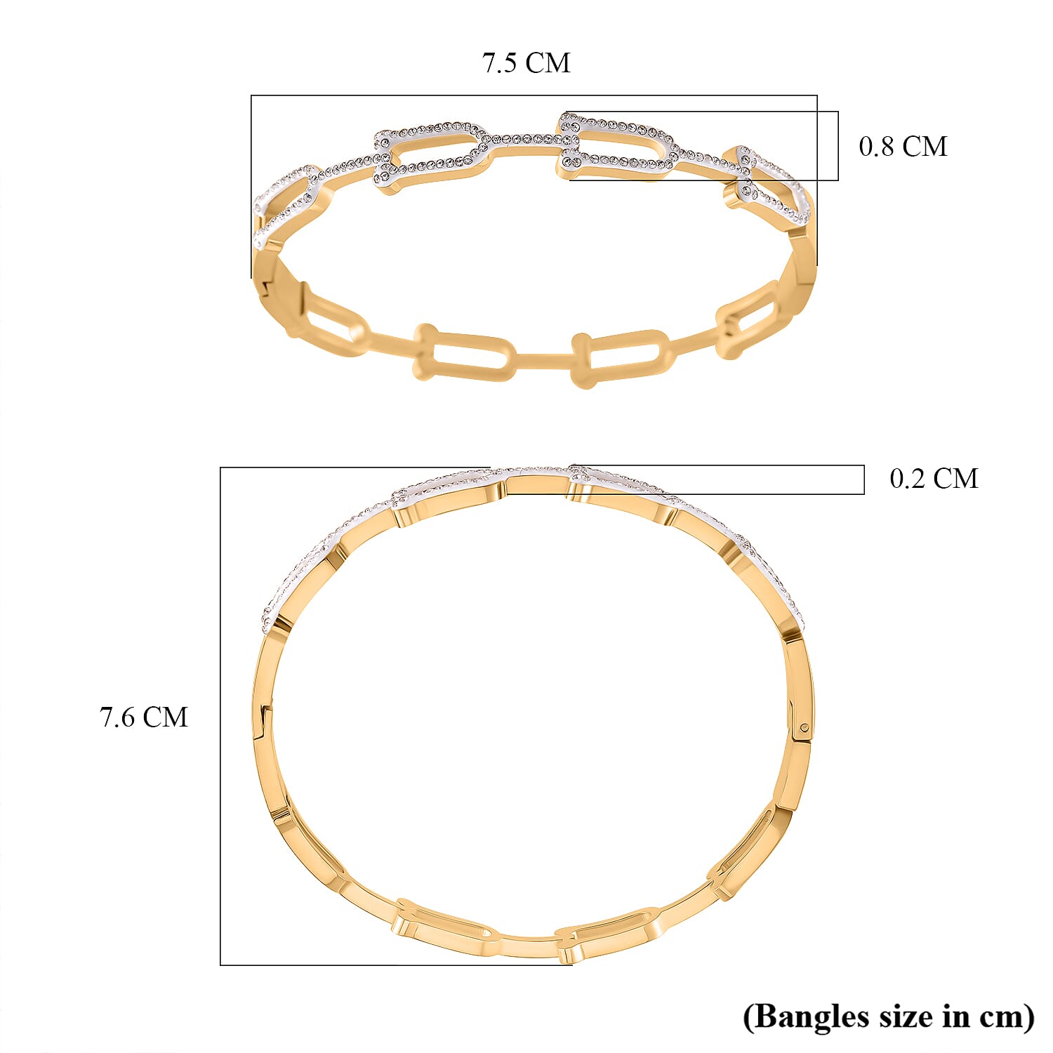 White Austrian Crystal Bangle (Size - 7.5) With Enamel in Yellow Gold Tone