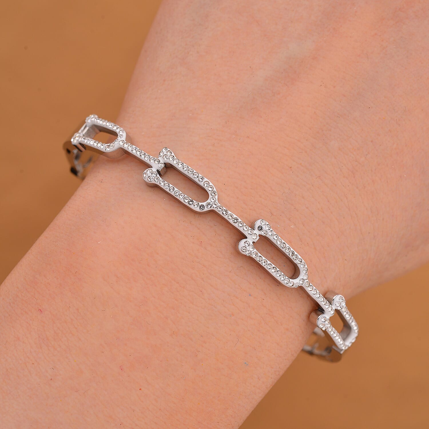 White Austrian Crystal Bangle (Size -7.5) with Enamel