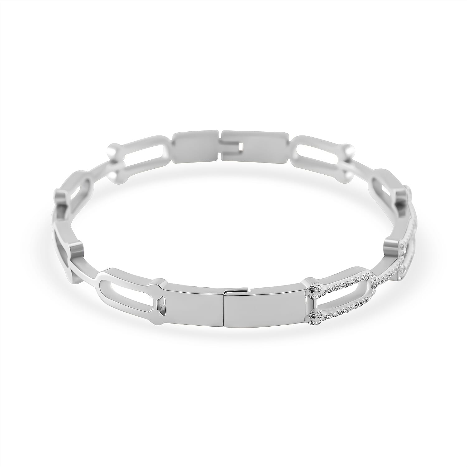 White Austrian Crystal Bangle (Size -7.5) with Enamel