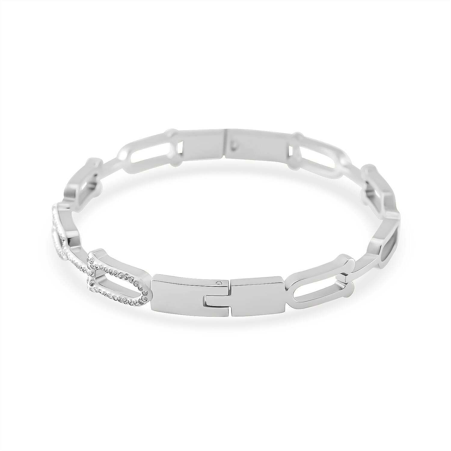 White Austrian Crystal Bangle (Size -7.5) with Enamel