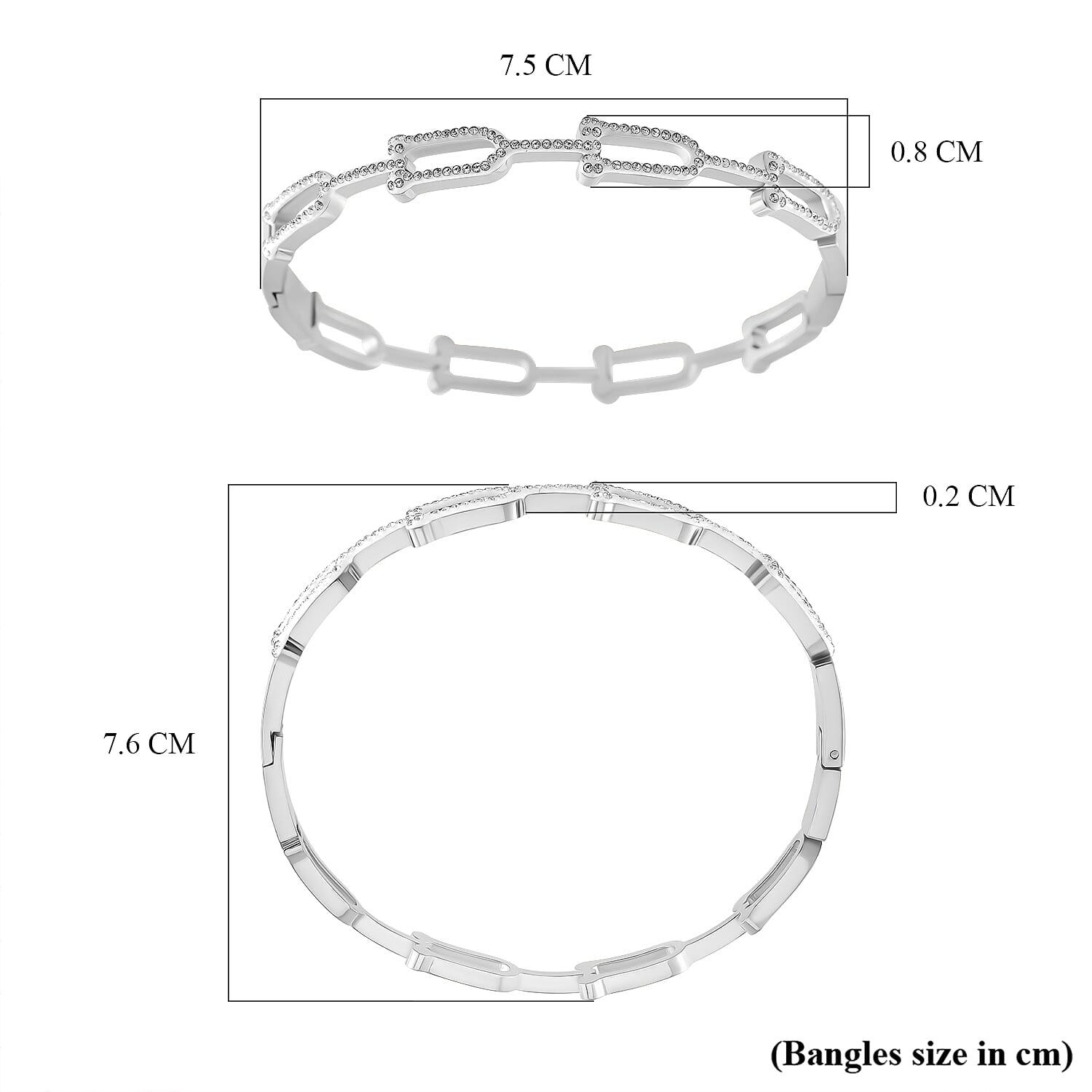 White Austrian Crystal Bangle (Size -7.5) with Enamel