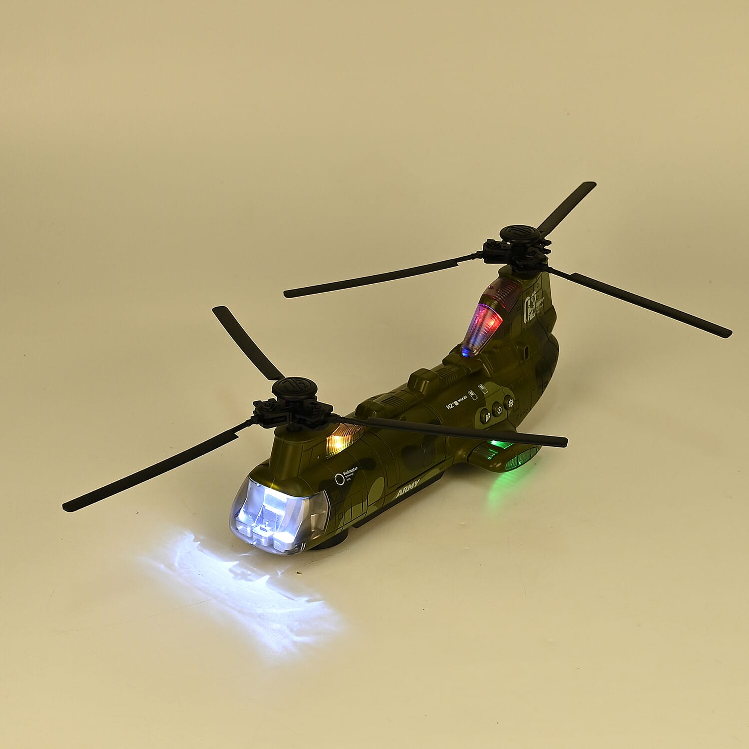 Chinook Army Helicopter - Rechargeable toy with light and music, and 3 army tanks - Green