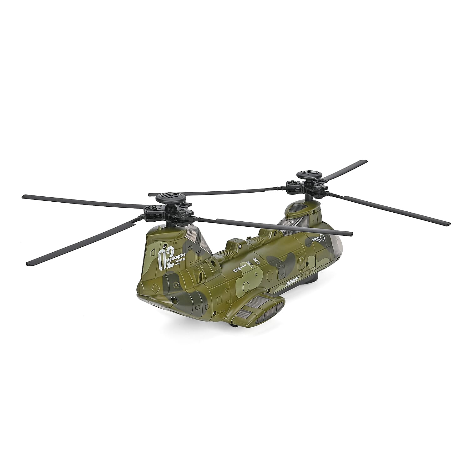 Chinook Army Helicopter - Rechargeable toy with light and music, and 3 army tanks - Green