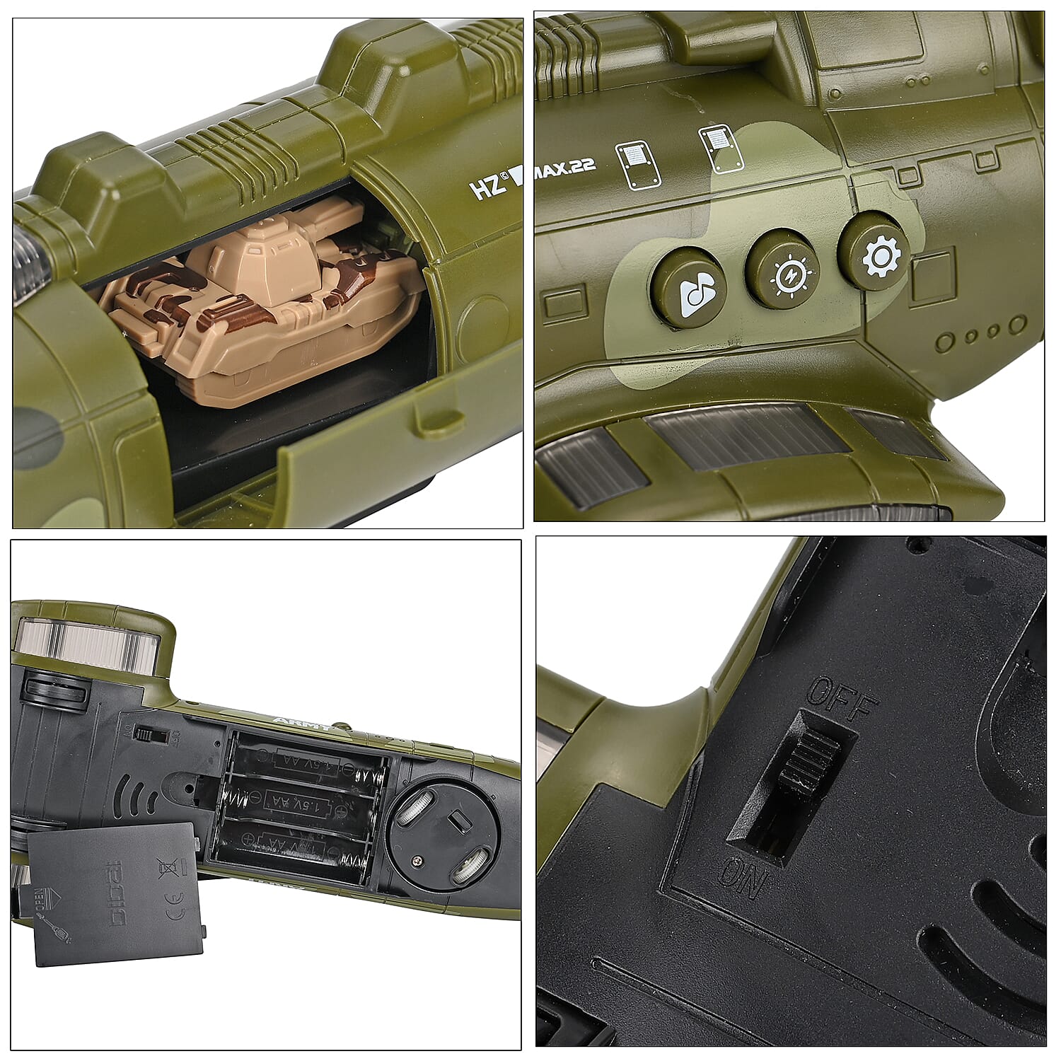 Chinook Army Helicopter - Rechargeable toy with light and music, and 3 army tanks - Green