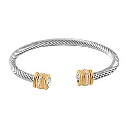 White Crystal & Neon Green Crystal Bangle (Size - 7.5) in Gold & Silver Tone