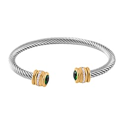 White Crystal & Neon Green Crystal Bangle (Size - 7.5) in Gold & Silver Tone