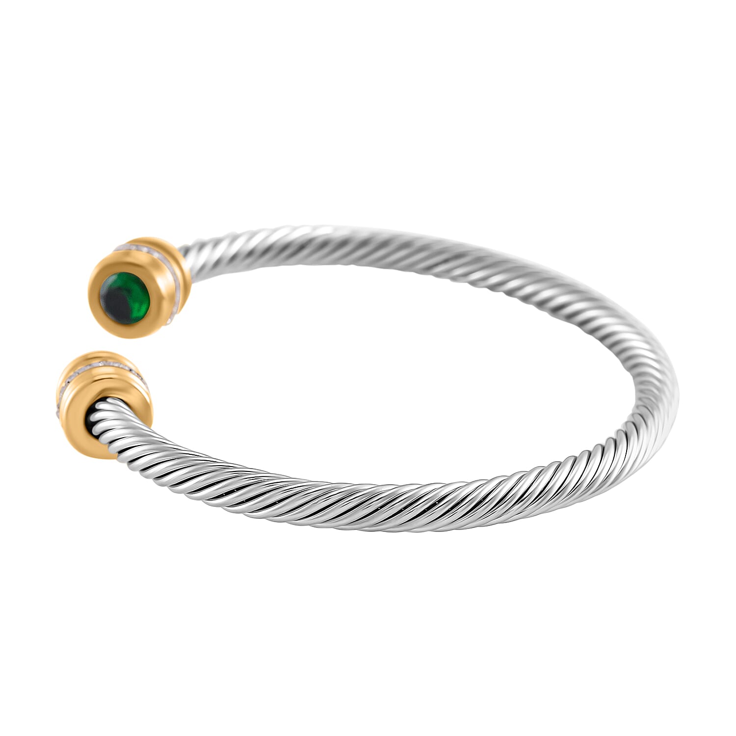 White Crystal & Neon Green Crystal Bangle (Size - 7.5) in Gold & Silver Tone