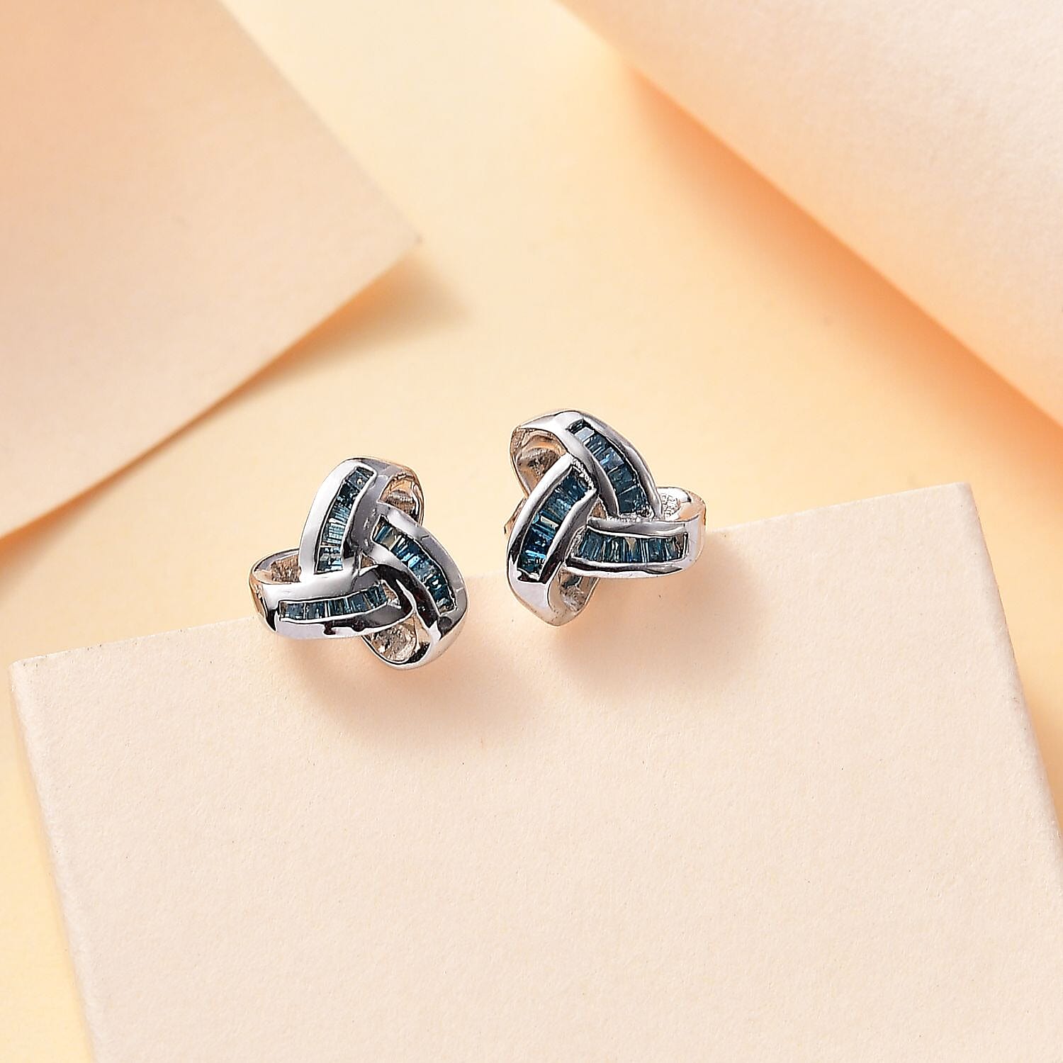 Back By Popular Demand - Blue Diamond  Fancy Earring in rhodium Sterling Silver 0.20 ct