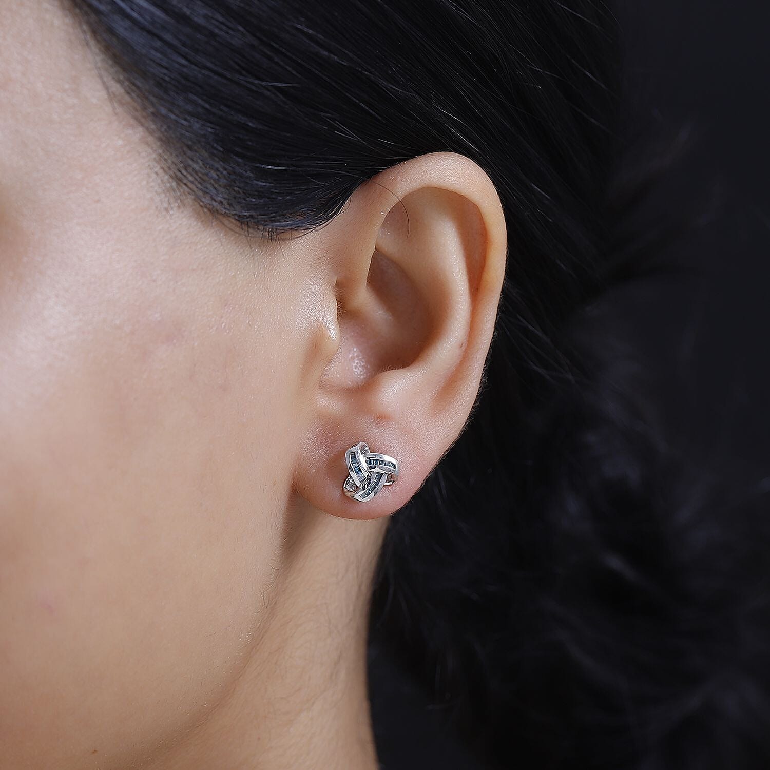 Back By Popular Demand - Blue Diamond  Fancy Earring in rhodium Sterling Silver 0.20 ct