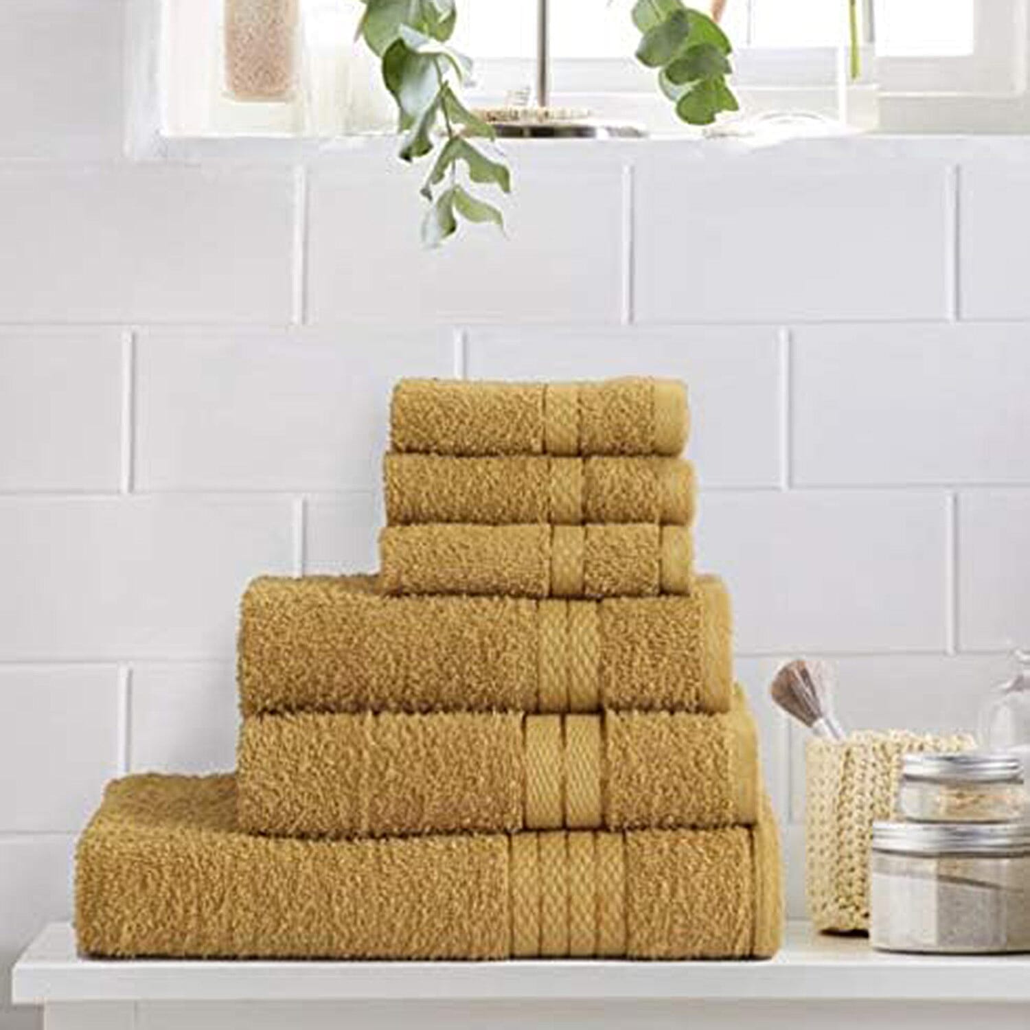 6 Piece Towel Set - 1 Bath Towel, 2 Hand Towels and 3 Washcloths Cotton Hotel Quality Super Soft and Highly Absorbent - Mustard