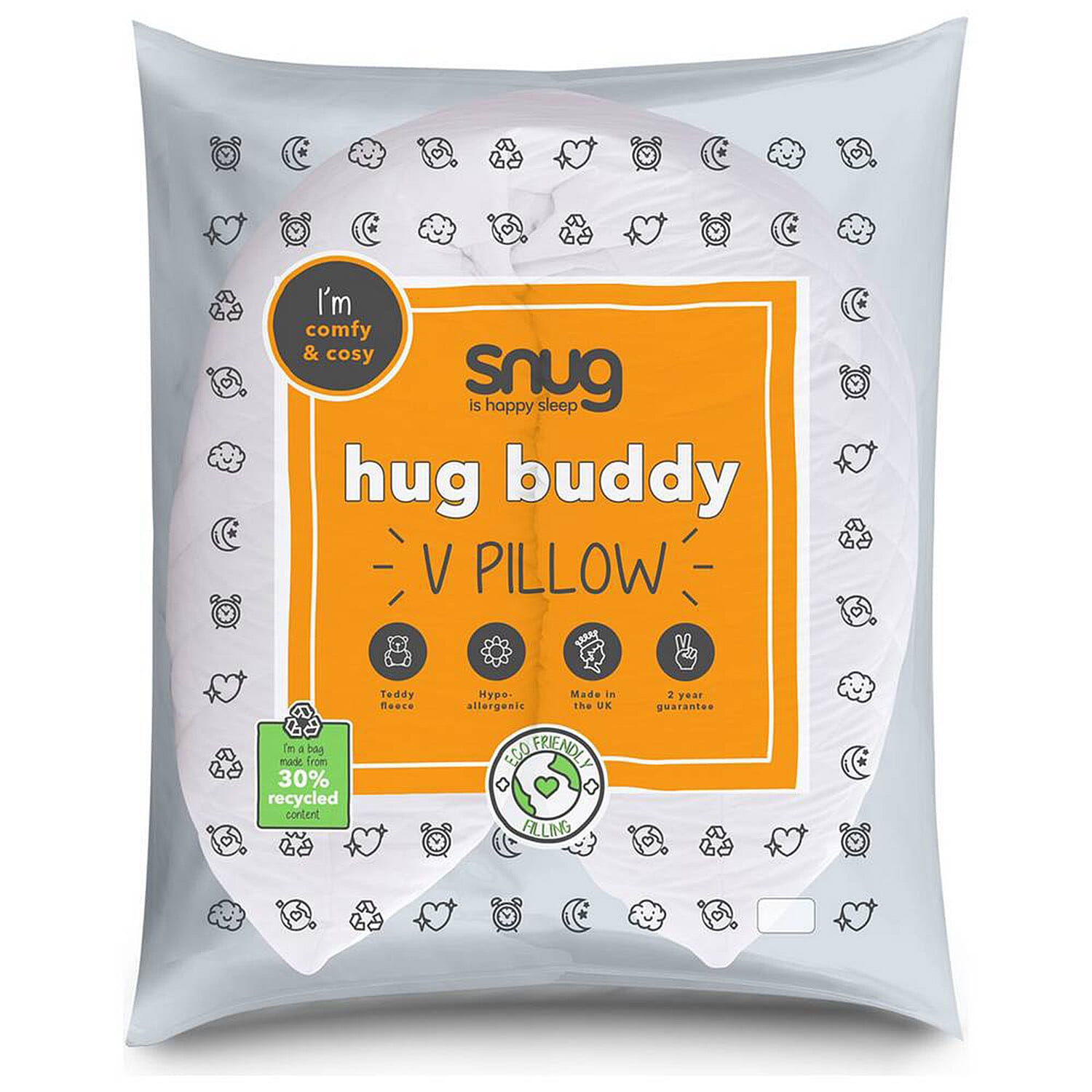Snug Hug Buddy V Shape Pillow (Size 74x48cm) - White
