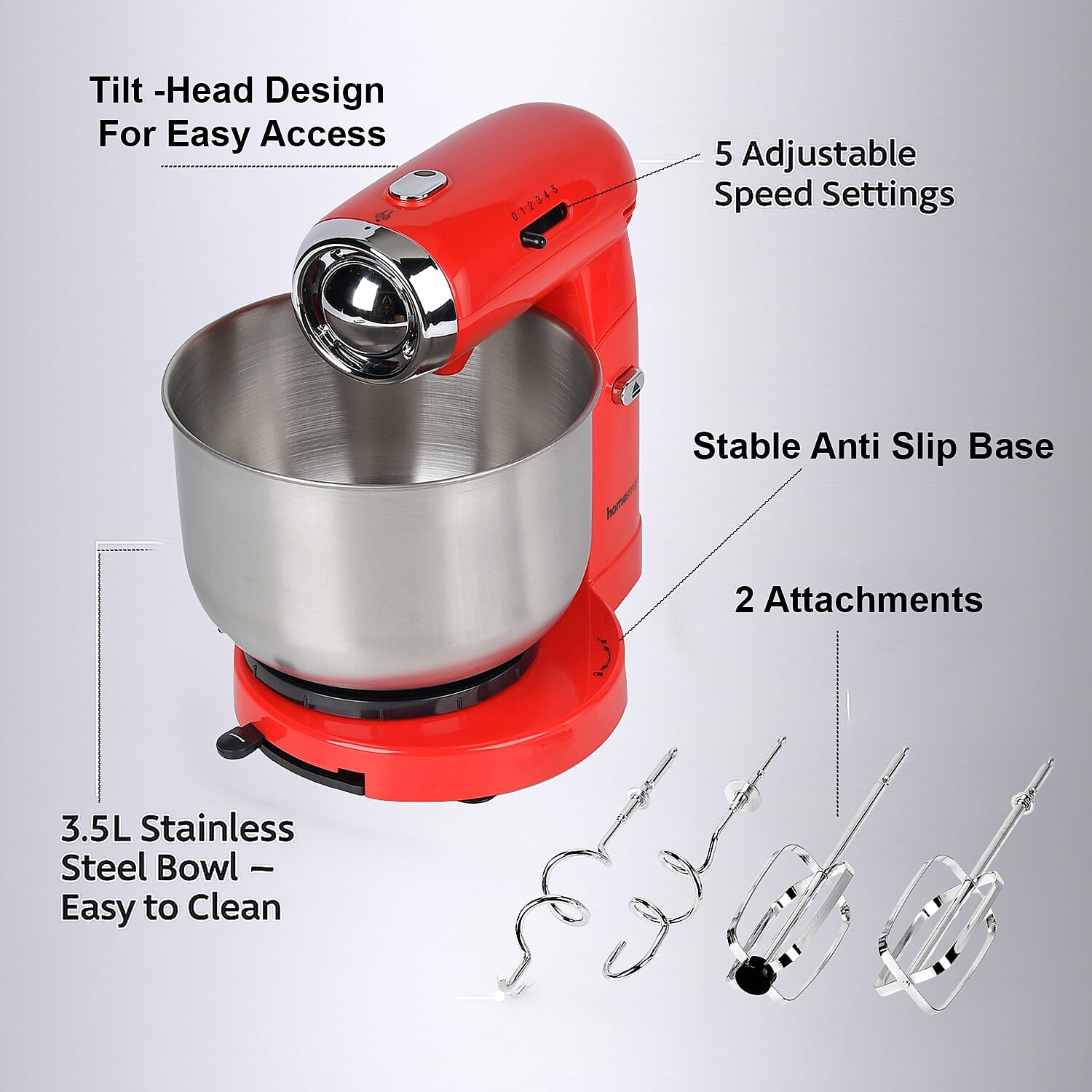 Multi-purpose Stand Mixer with 3.5L Capacity- Red