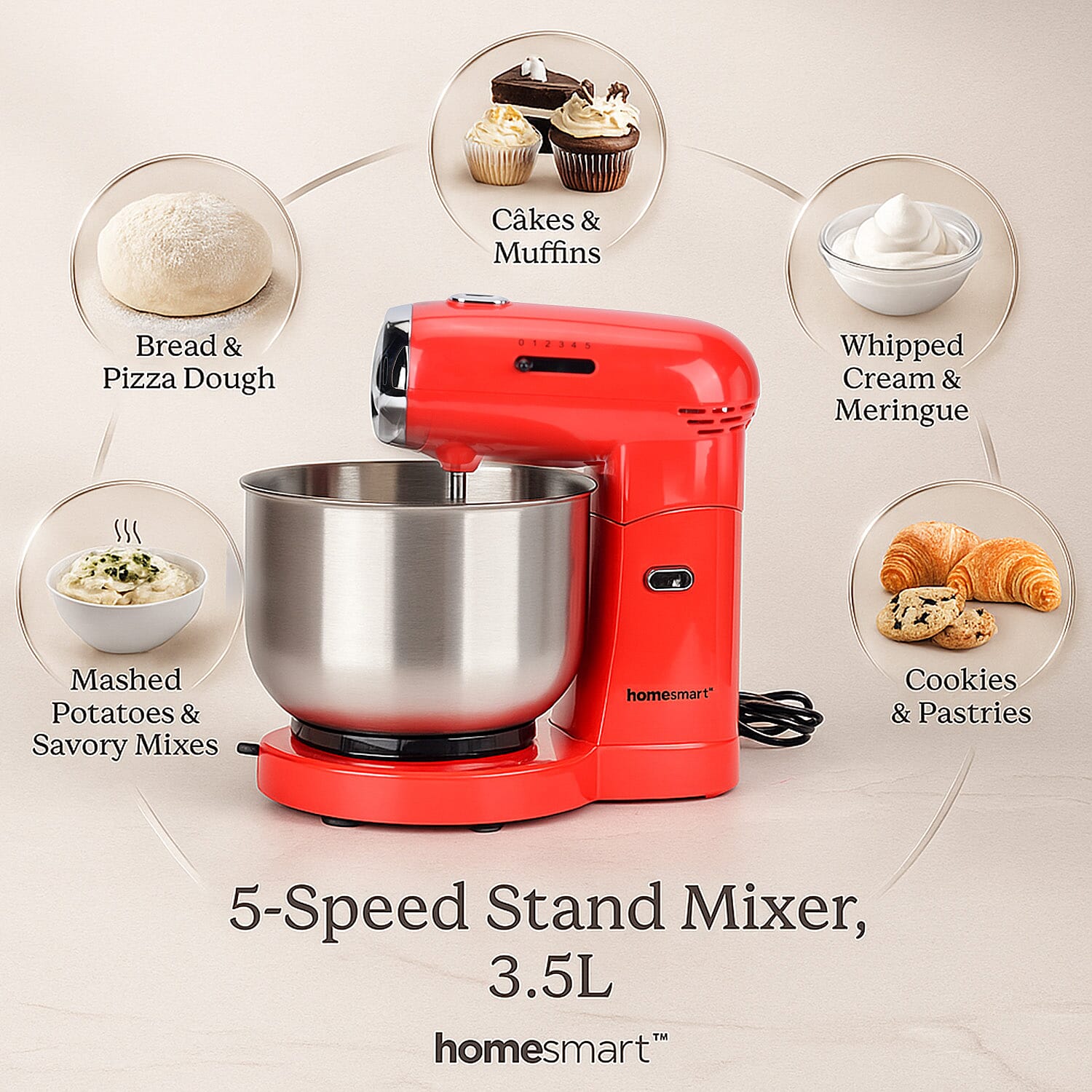 Multi-purpose Stand Mixer with 3.5L Capacity- Red