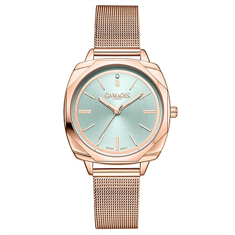 Gamages of London Dahlia Diamond Swiss Quartz Movement Light Green Dial WR Ladies Watch with Milanese Bracelet - Rose Gold