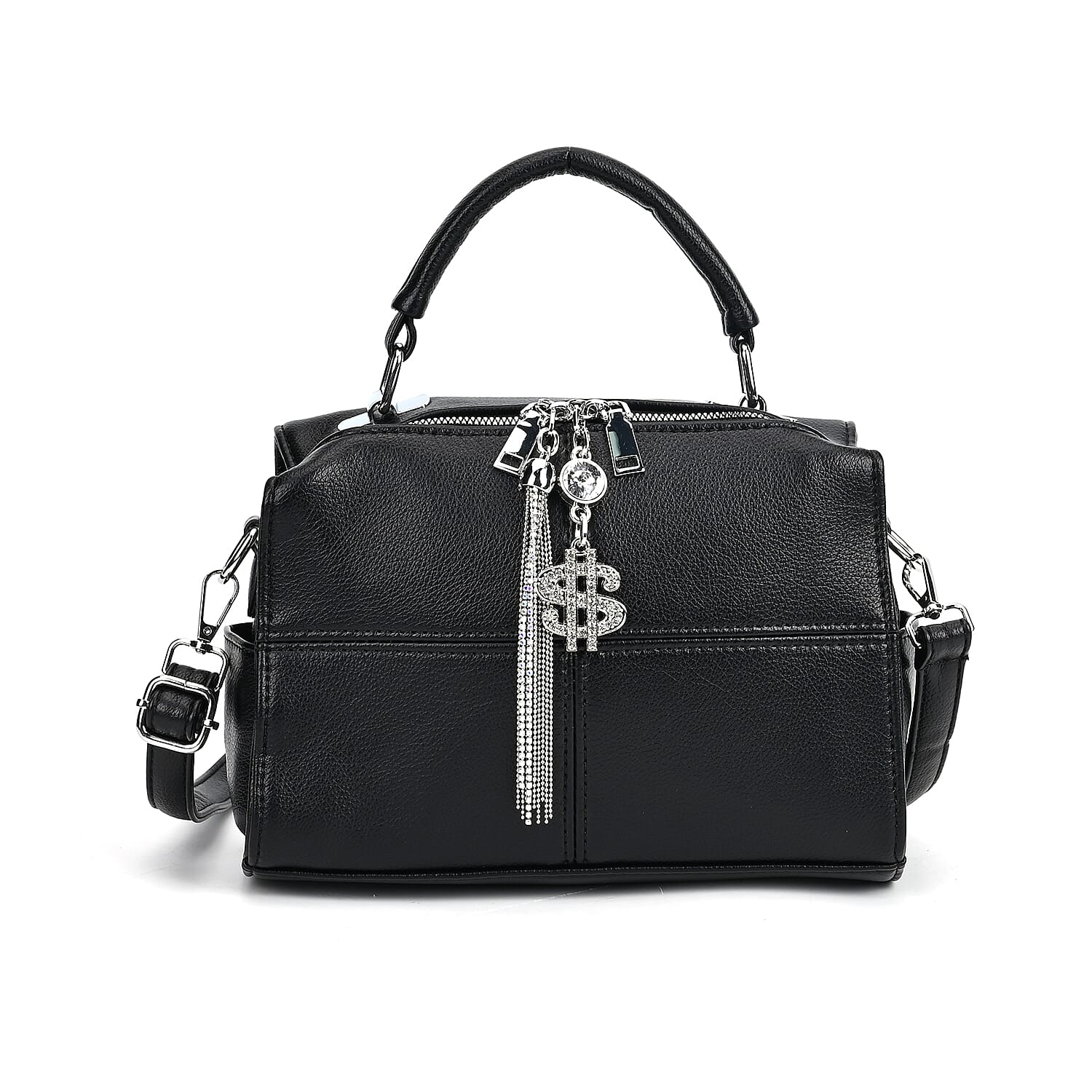 Leatherette-Crossbody-Bag-with-Tassel-Dollar-Accessories-Black