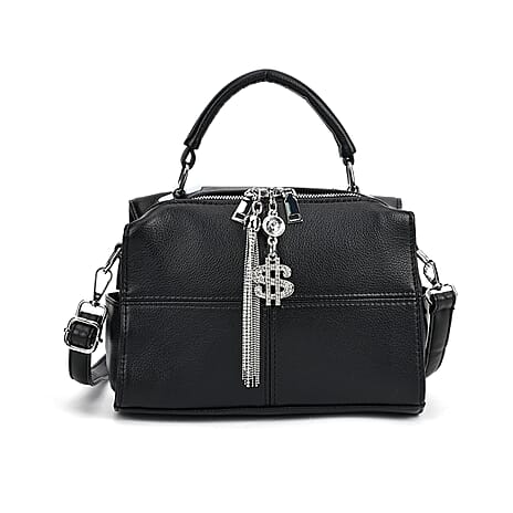 Leatherette Crossbody Bag with Tassel - Dollar Accessories - Black