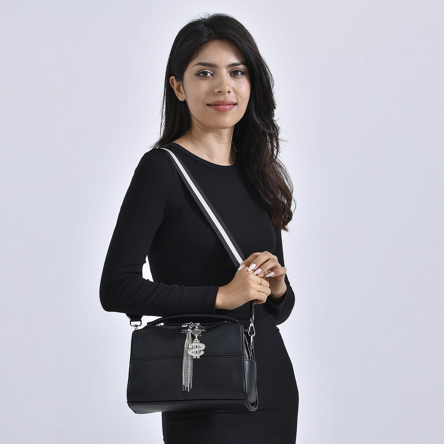 Leatherette-Crossbody-Bag-with-Tassel-Dollar-Accessories-Black