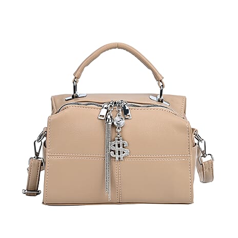 Leatherette Crossbody Bag with Tassel - Dollar Accessories - Khaki