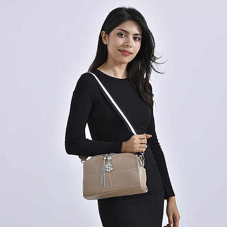 Leatherette Crossbody Bag with Tassel - Dollar Accessories - Khaki