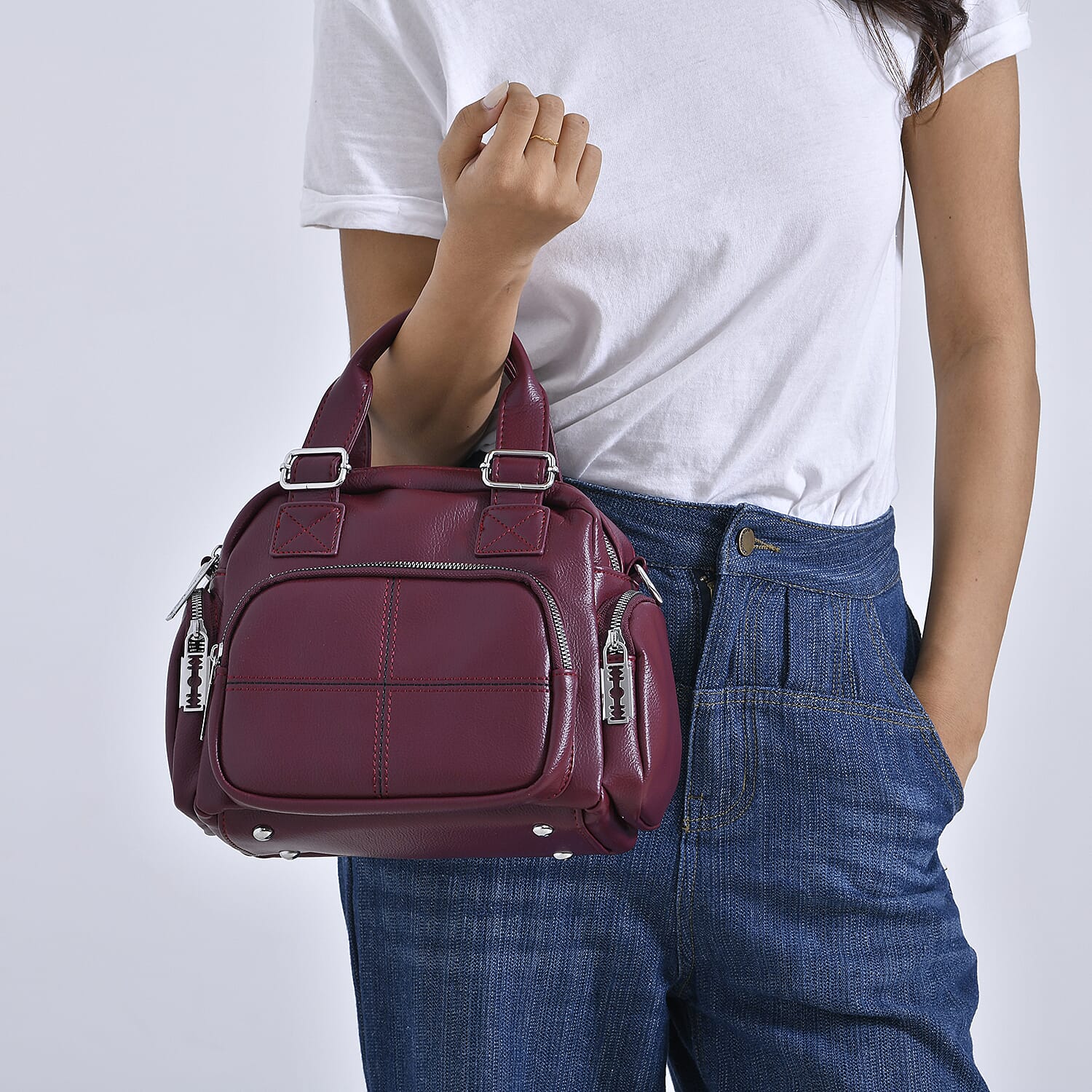 Leathertte Crossbody Bag with Multipocket - Burgundy