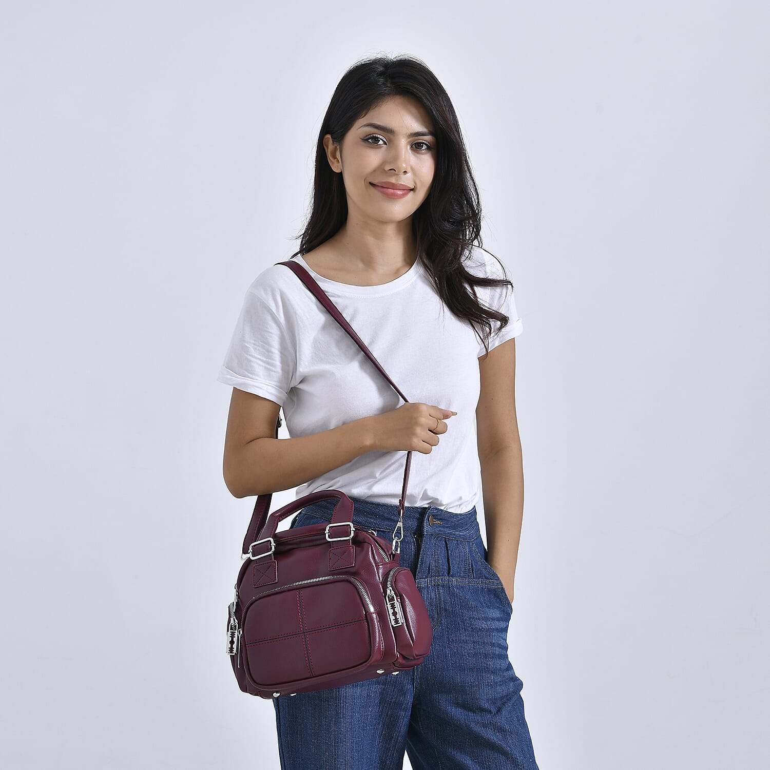 Leathertte Crossbody Bag with Multipocket - Burgundy